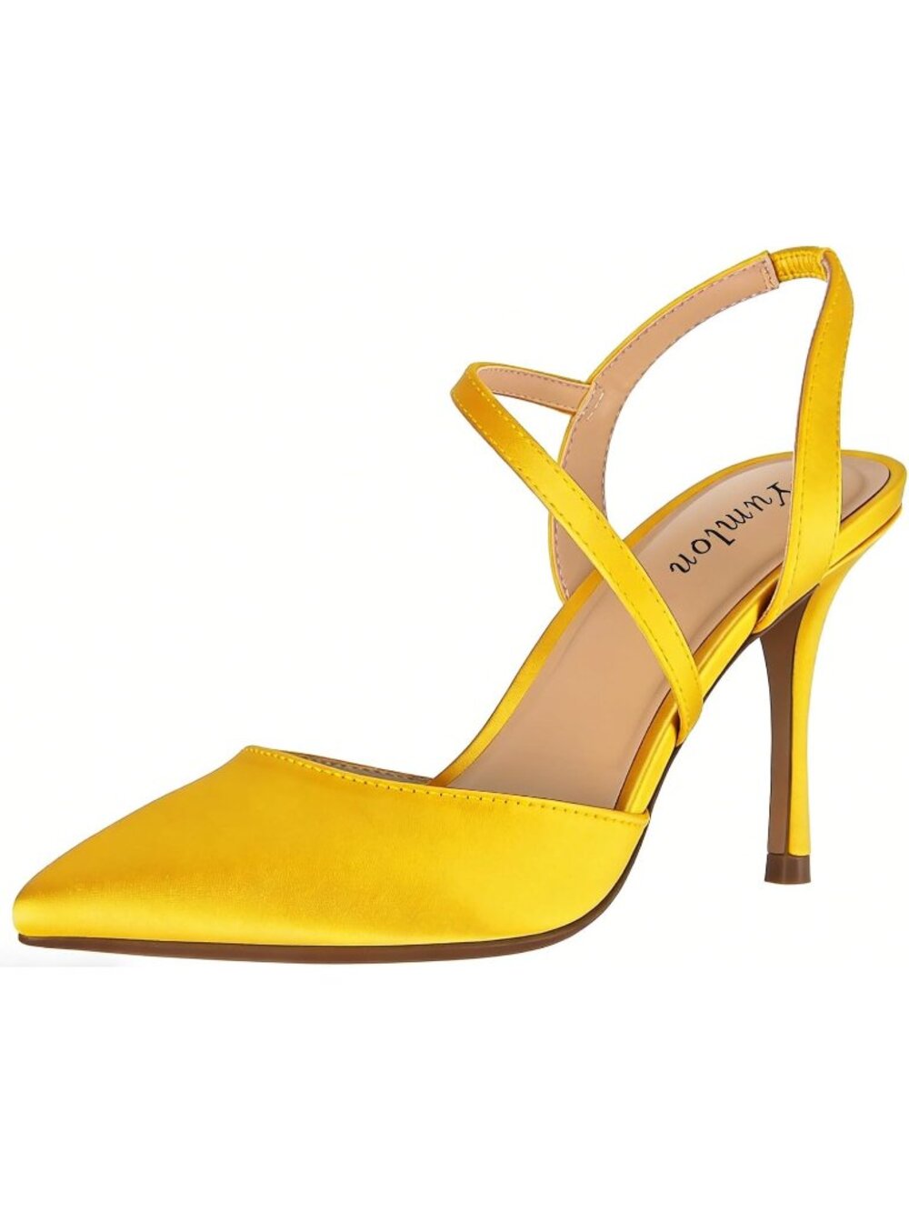 Women's Yellow Faux Leather Stylish Ankle Strap Pointed Toe Pumps Stiletto Heel